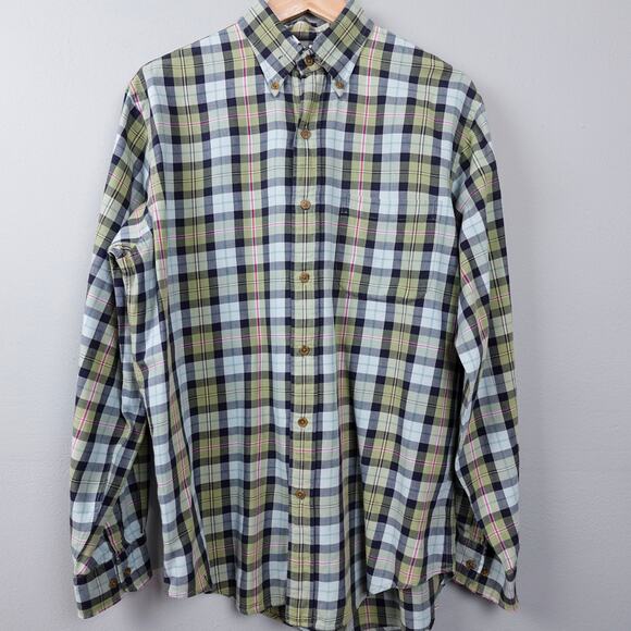 Vintage 90s Lands End Viyella Flannel Button Down Shirt Size M Sage Green Plaid - Picture 1 of 16